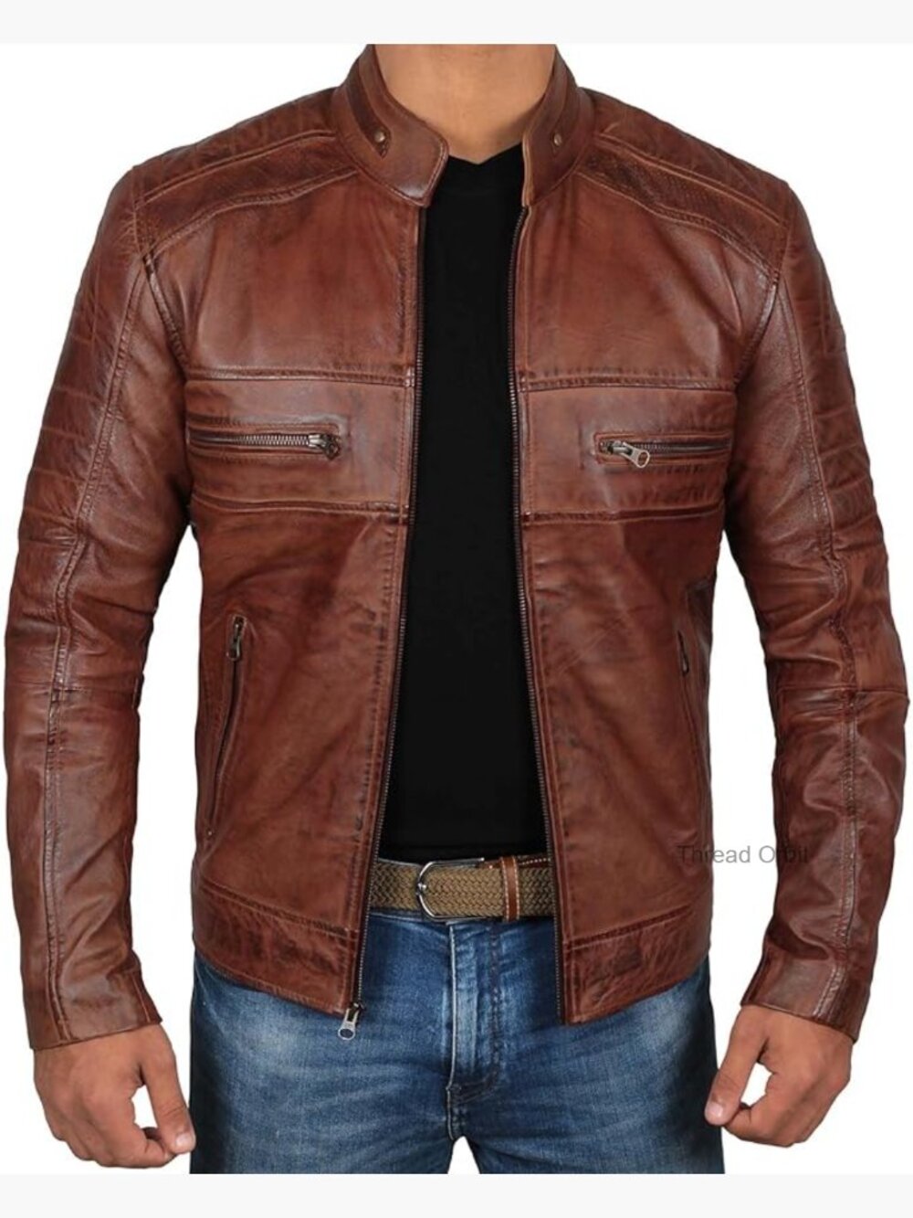 Real Lambskin Leather Cafe Racer Jacket - Motorcycle Style